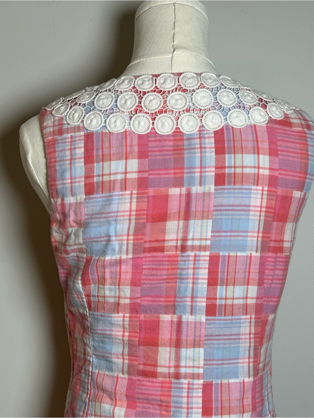 Vineyard Vines shep & Ian pink and blue patchwork madras cotton dress size 0 - Picture 7 of 12